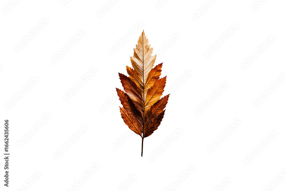 Poster autumn leaf displays gradient color variation in the center of a stark background.