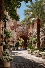 Obraz premium Sun-Drenched Stone Archway in a Picturesque Mediterranean Village