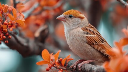 Autumnal Sparrow Amidst Vibrant Fall Foliage