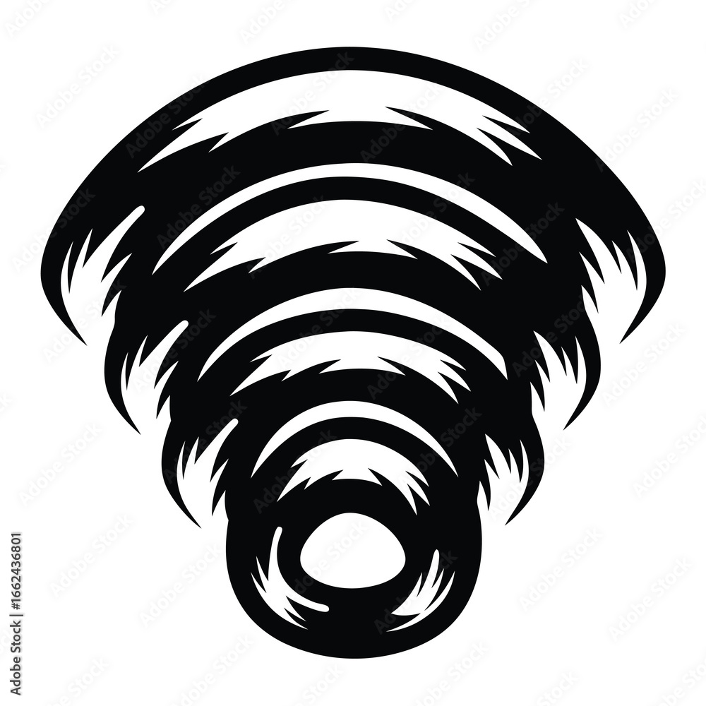 Poster abstract black and white vortex or funnel design with jagged edges