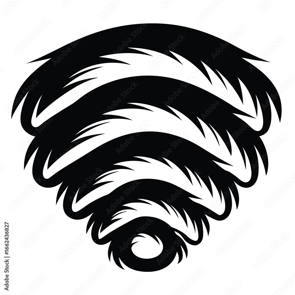 Poster abstract whirlwind pattern design with curved layers in black and white colors