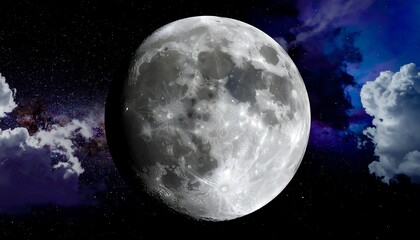 Fototapeta premium Full moon, night sky, clouds