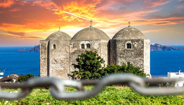 Ancient chapels at sunset