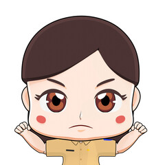 Furious 3D chibi girl cartoon character with angry face and clenched hands, kawaii mascot illustration, perfect for comics, emoji, stickers, and expressive artworks.
