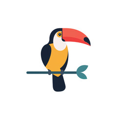 Fototapeta premium Vibrant toucan illustration perched on a twig with vector aesthetic and whimsical charm on
