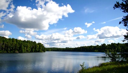 Fototapeta premium Lakeside scenery under a summer sky