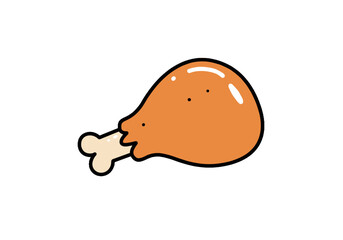 Cartoon chicken drumstick with orange glaze on white background  