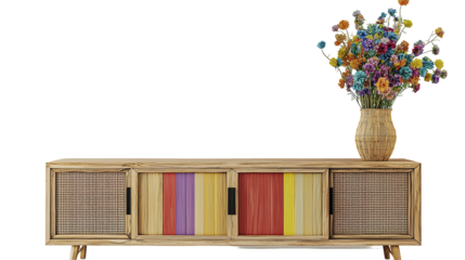 Stylish wooden chair next to a sideboard in a modern living room