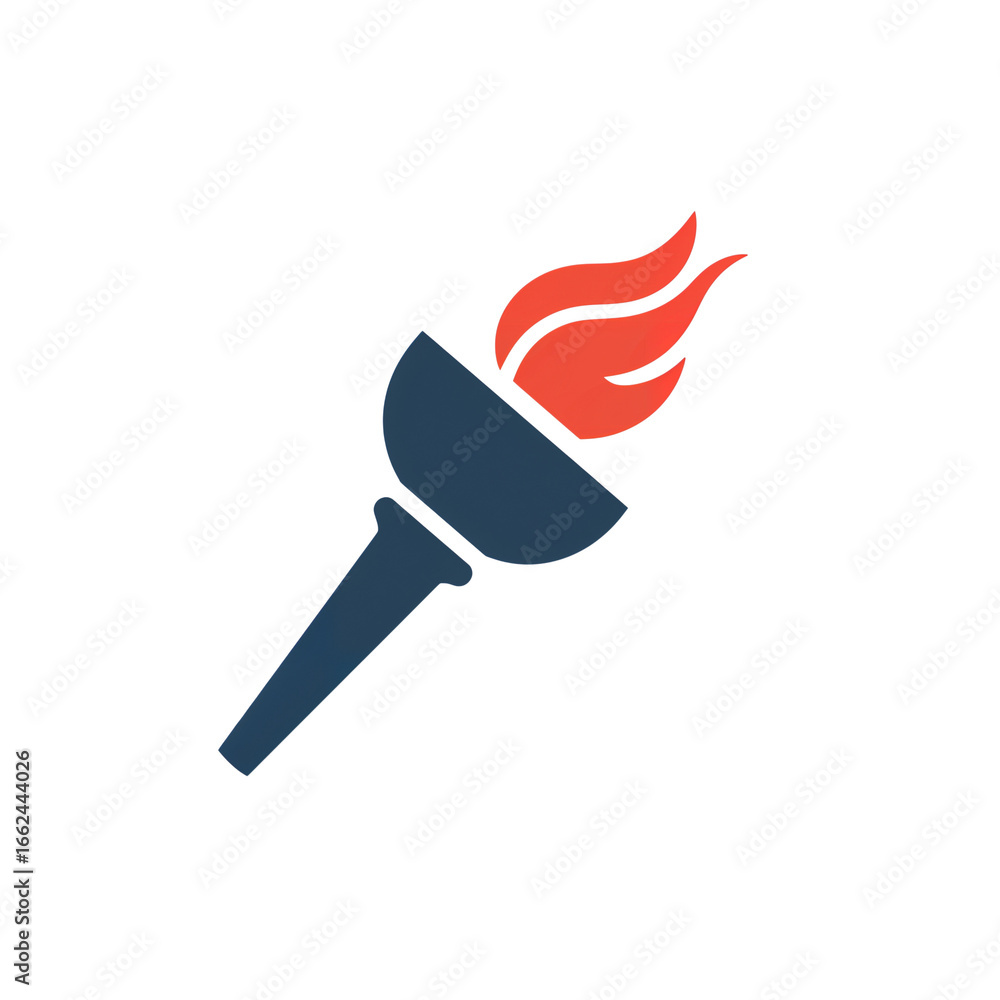 Poster emblematic representation of a stylized torch with dynamic flame on a clean field