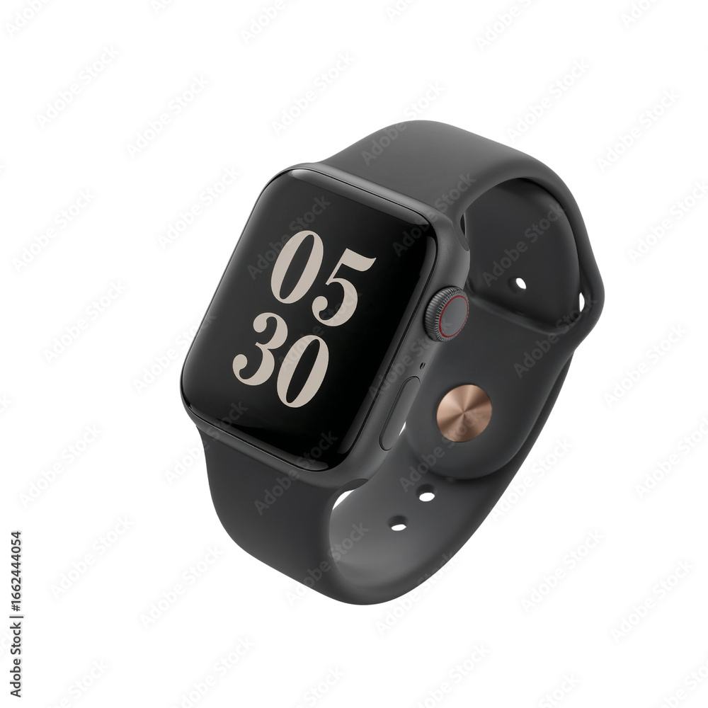 Poster modern digital timepiece display showcasing customizable interface on a transparent setting