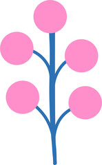 Flat flowers in pink and blue pastel colors, nature illustration elements