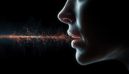 Close-up of a person's face with vapor or breath visible in a dark environment