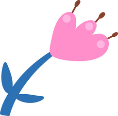 Flat flowers in pink and blue pastel colors, nature illustration elements