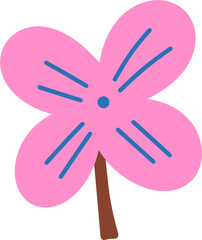 Flat flowers in pink and blue pastel colors, nature illustration elements