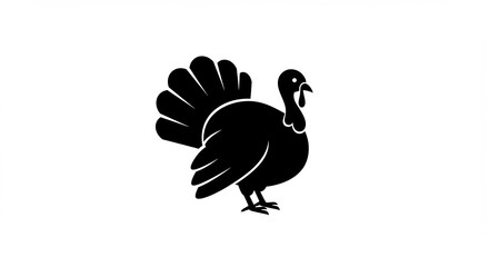 Fototapeta premium Bold black silhouette turkey proudly stands against white background. AI Generated
