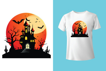 Halloween t-shirt design costume creative Eye-catching high-quality Illustration Black cat Pumpkin, Scary trendy graphic badge typography quote t-shirt design vector. Ready for print, tee, template