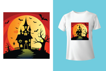 Halloween t-shirt design costume creative Eye-catching high-quality Illustration Black cat Pumpkin, Scary trendy graphic badge typography quote t-shirt design vector. Ready for print, tee, template