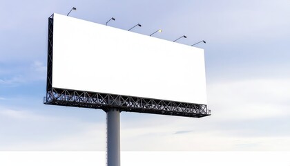 Fototapeta premium Expansive Blank Billboard Mockup on a Steel Truss Against a Hazy Blue Sky.