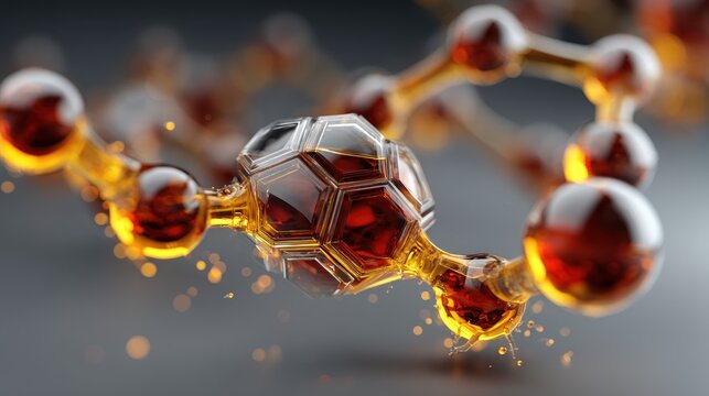 Conceptual rendering of molecule structure with glowing golden connections