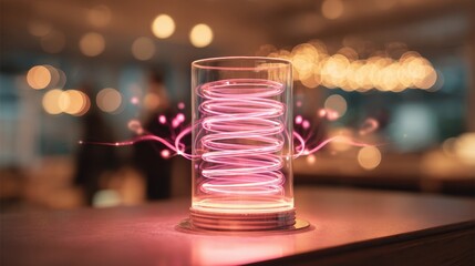 Close-up of a pink neon light with sparks and bokeh background creating a vibrant glow