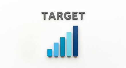 A 3D graphic representing a business target with an upward trending bar chart indicating growth and success.