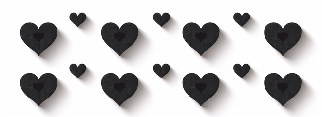 Black heart shapes with shadows on white background