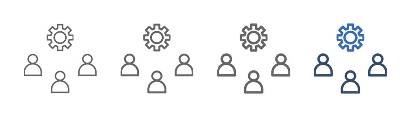 
outline icon set training with gear and three people design