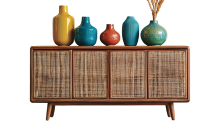 Stylish wooden chair next to a sideboard in a modern living room