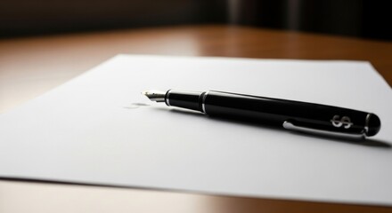 Fountain pen resting on white paper for writing and signing important documents or contracts in business or personal life with elegance and style for writers