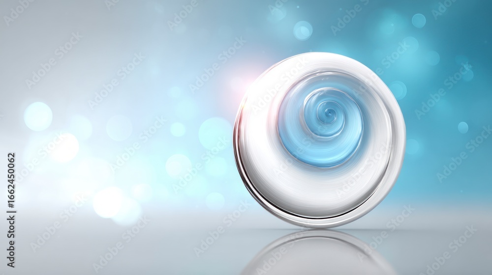 Poster abstract spherical vortex with metallic and glassy textures on a blurred bokeh background
