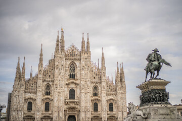 Cathedral Duomo di Milano with close-up with details.