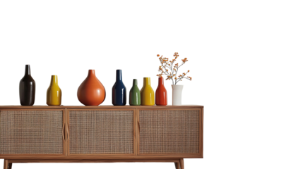 Stylish wooden chair next to a sideboard in a modern living room