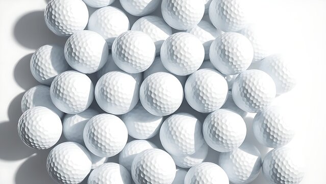 White golf balls arranged in a geometric pattern on a pure white background, emphasizing texture.