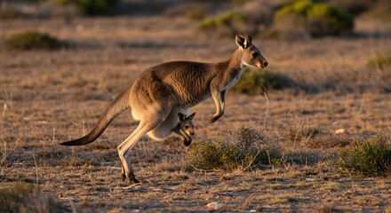 Fototapeta premium Kangaroo mother carrying joey