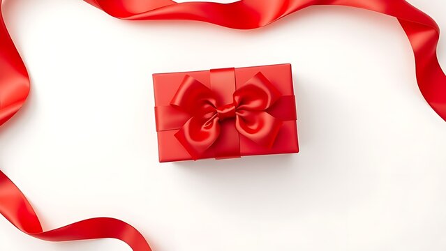 Luxurious red gift box tied with a satin ribbon, elegantly presented on a clean white surface.