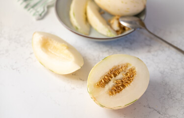 Fresh Snow Leopard Melon Cut in Half