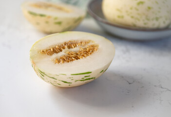 Fresh Snow Leopard Melon Cut in Half