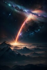 Celestial Firefall Striking the Horizon of Endless Mountains