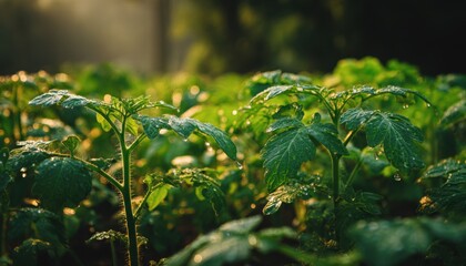 Close-up of lush green plants with vibrant leaves growing in a natural outdoor setting