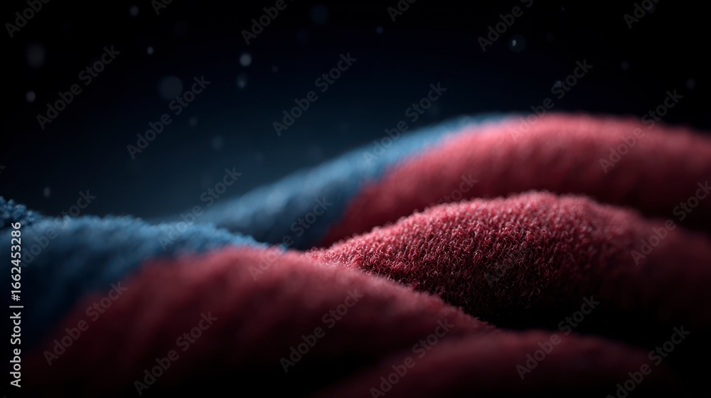 Poster abstract textured waves of blue and red fabric with bokeh background material