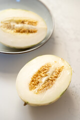 Fresh Snow Leopard Melon Cut in Half