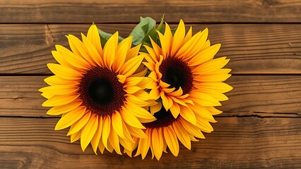 Sunflower arrangement on rustic wood with warm golden lighting.