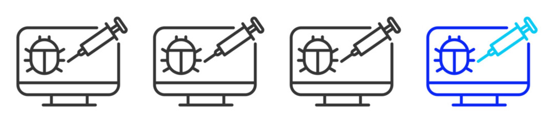Fault Injection  Icon Set Collection in Creative Outline Style for Software Testing Featuring Multiple Thickness Variations with QA Debugging Code Quality and System Reliability