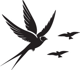 Flying Swallow Bird With Two Companions