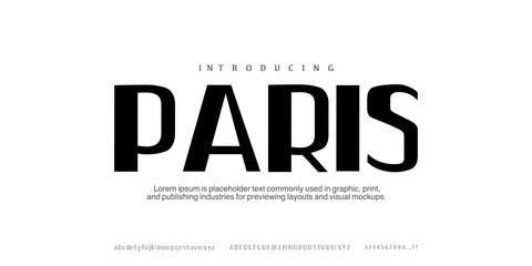 Font Paris. Condensed vector font. Alphabet font with uppercase and lowcase. Classic minimalist font. Simple style modern design text font good looking futuristic fashion brand branding.