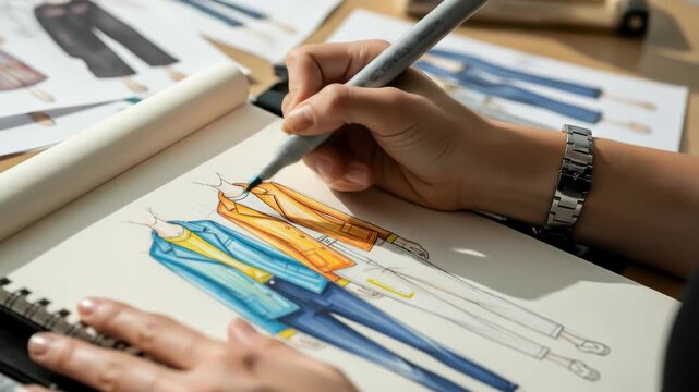 Fashion Designer Sketching Garment Designs