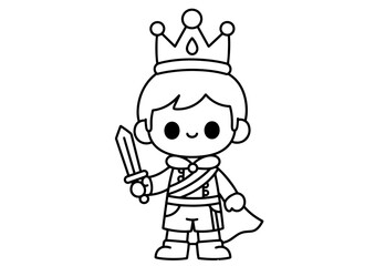 Royal Prince Character with Sword Outline