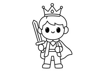 Kawaii Prince Holding Sword Coloring Page