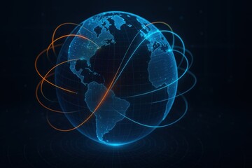 Digital Earth with Connecting Lines Representing Global Connectivity and Communication