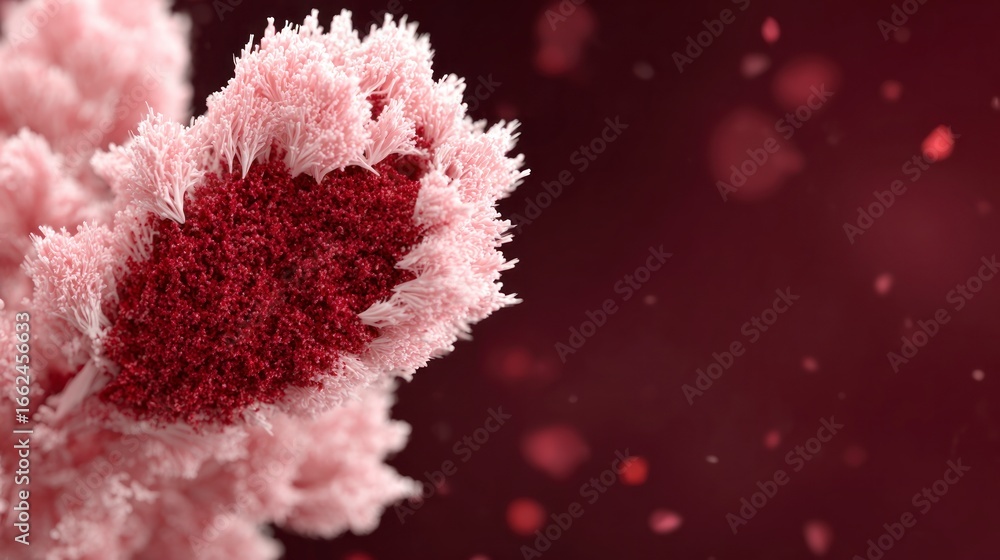 Aufkleber macro view of a detailed pink and red cell structure with bokeh background